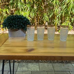 Hollywood Regency Pressed Highball Water Glass Gold Rim set of 4